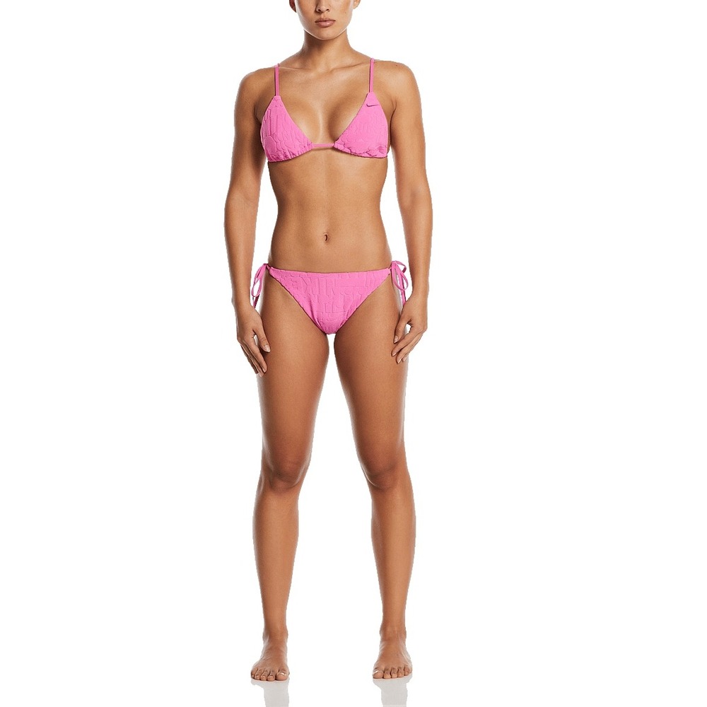 Nike Womens Pink Embossed Logo Triangle Bikini Set Side Tie Swimsuit Medium